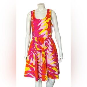 Plenty By Tracy Reese Bright Patterned A-Line Cotton Dress Size 10 Pink / Orange